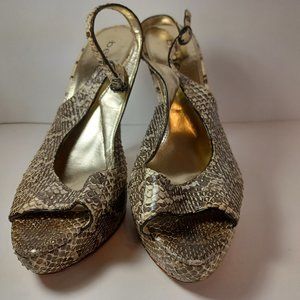 Bebe Womens Slingback Sandals Multicolor Leather Snakeskin Platform Heels 10 M
